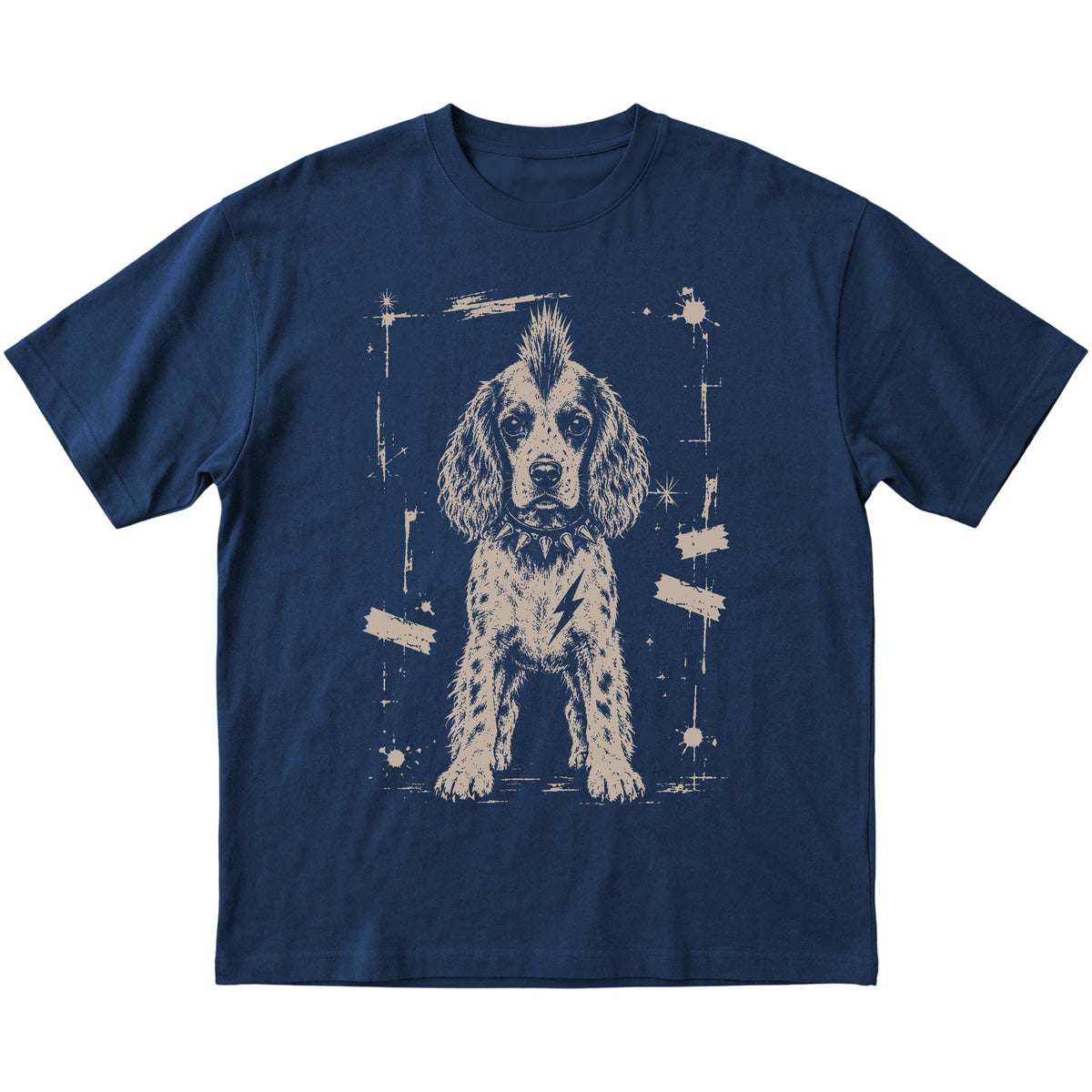 Navy Punk Rock Springer Spaniel T-shirt, flat view