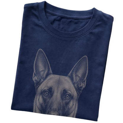 Navy Realistic Drawing Belgian Malinois T-shirt, folded view