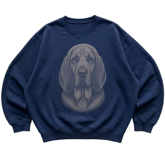 Navy Realistic Drawing Bloodhound sweatshirt, flat view