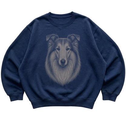 Navy Realistic Drawing Collie sweatshirt, flat view