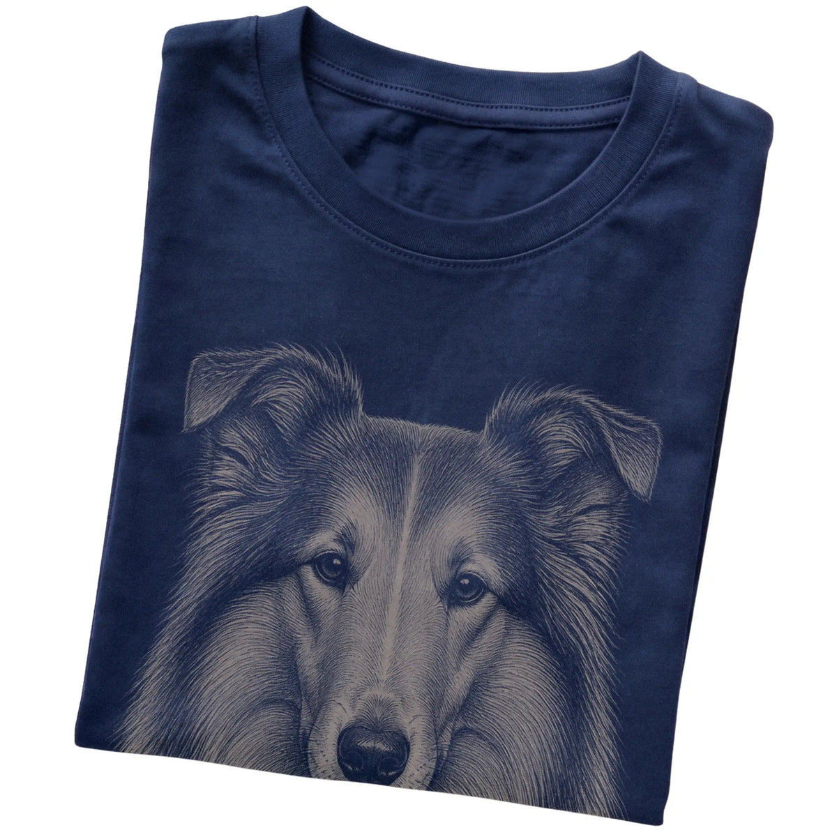 Navy Realistic Drawing Collie T-shirt, folded view