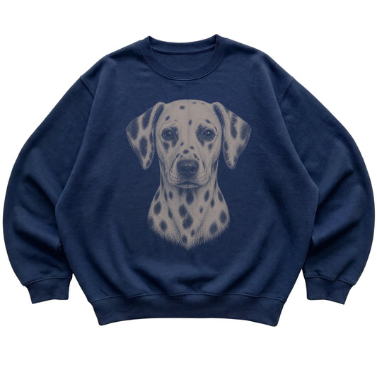 Navy Realistic Drawing Dalmatian sweatshirt, flat view