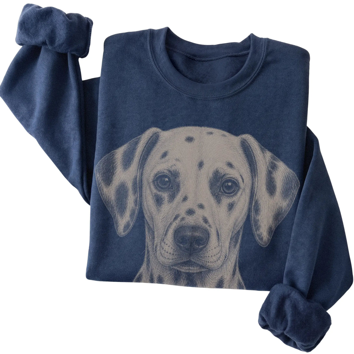 Navy Realistic Drawing Dalmatian sweatshirt, folded view