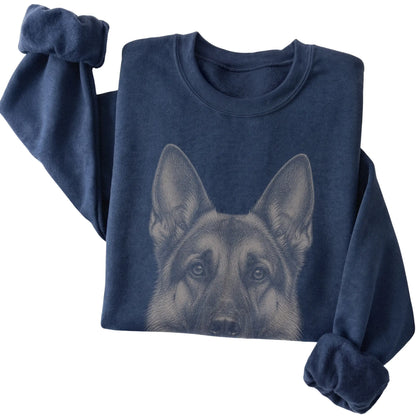 Navy Realistic Drawing German Shepherd sweatshirt, folded view