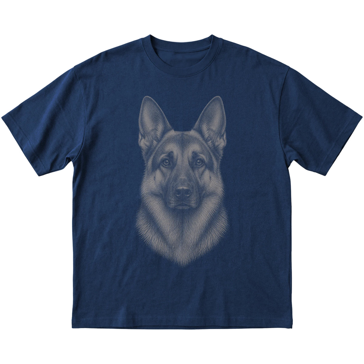 Navy Realistic Drawing German Shepherd T-shirt, flat view