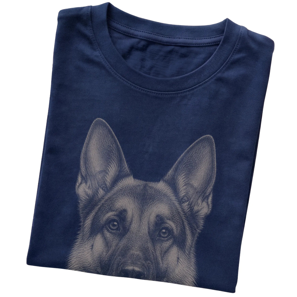 Navy Realistic Drawing German Shepherd T-shirt, folded view