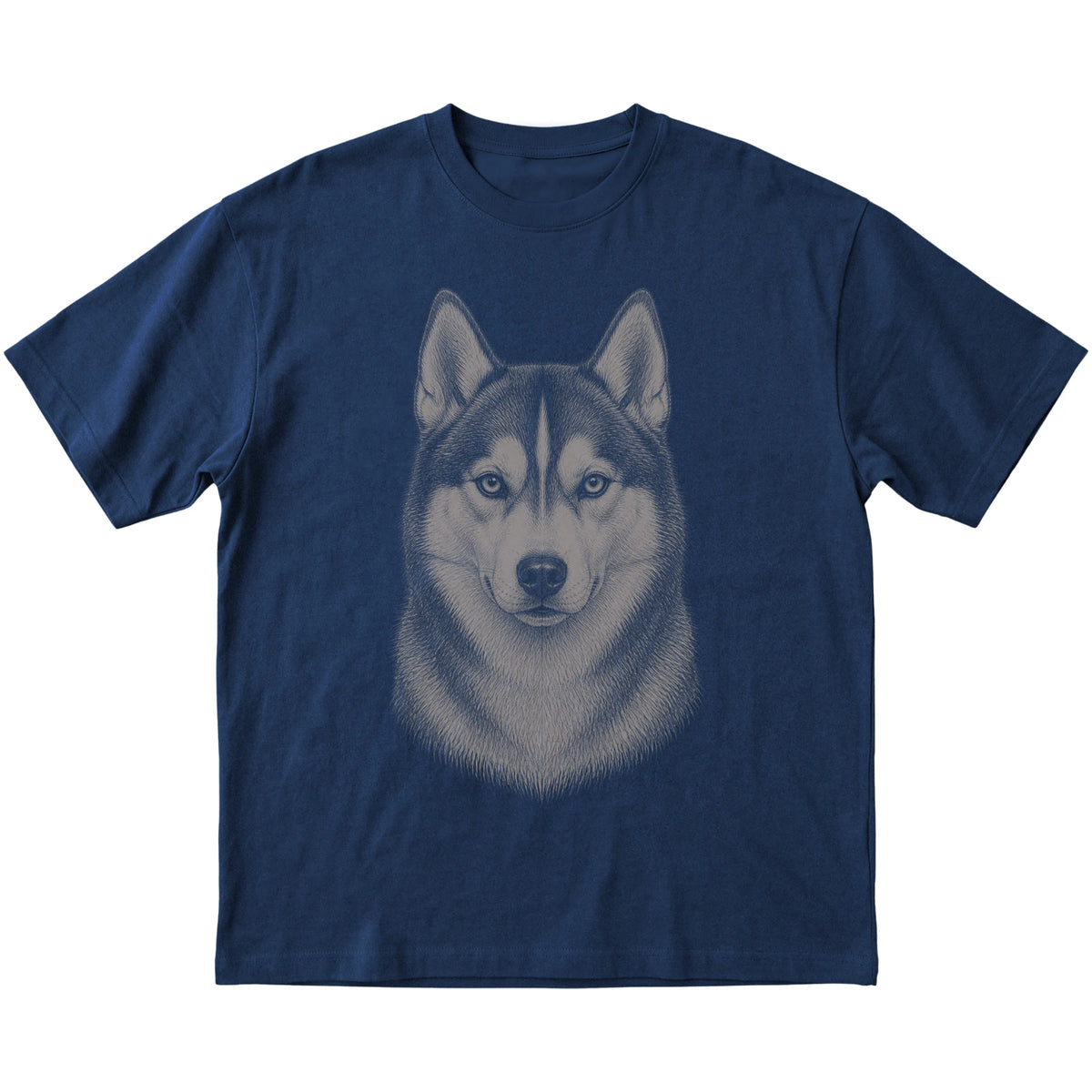Navy Realistic Drawing Husky T-shirt, flat view