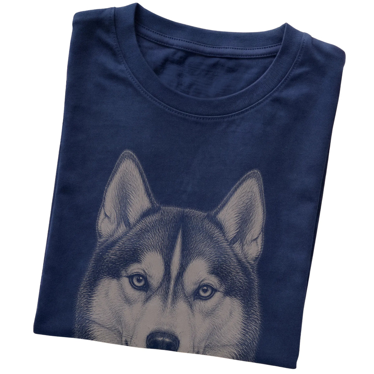 Navy Realistic Drawing Husky T-shirt, folded view