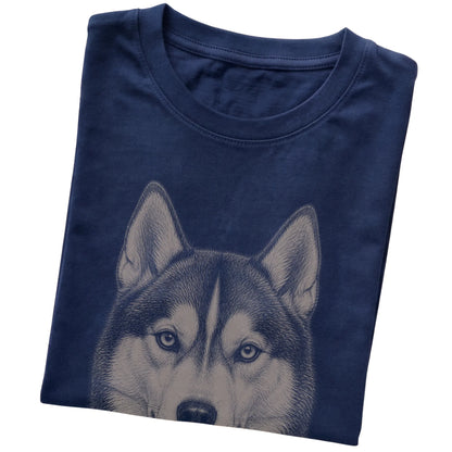Navy Realistic Drawing Husky T-shirt, folded view