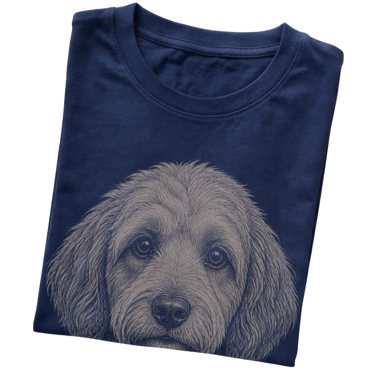 Navy Realistic Drawing Labradoodle T-shirt, folded view
