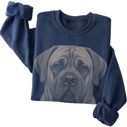 Navy Realistic Drawing Mastiff sweatshirt, folded view
