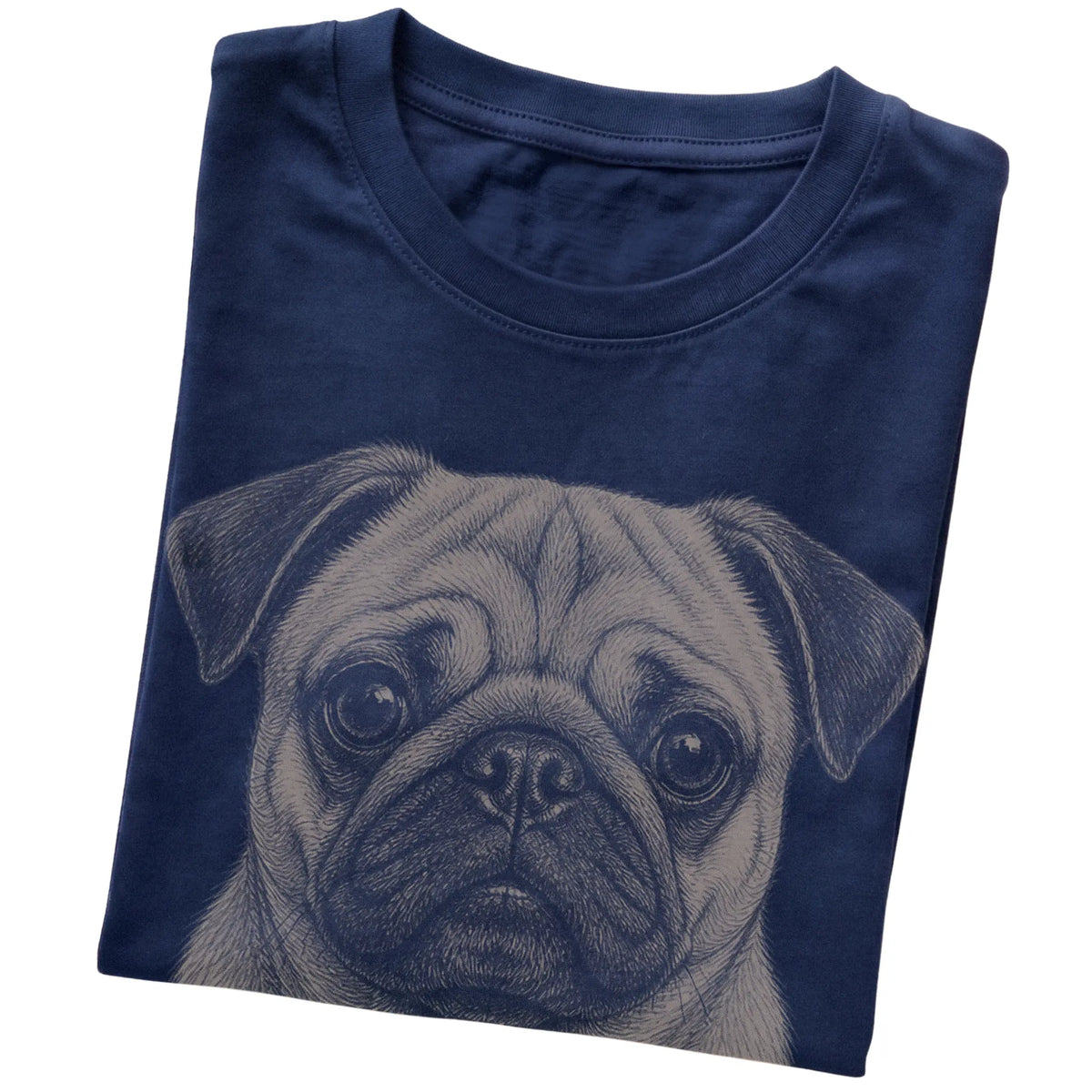 Navy Realistic Drawing Pug T-shirt, folded view