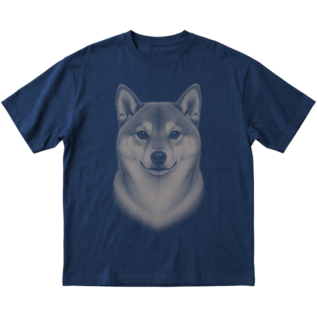 Navy Realistic Drawing Shiba Inu T-shirt, flat view