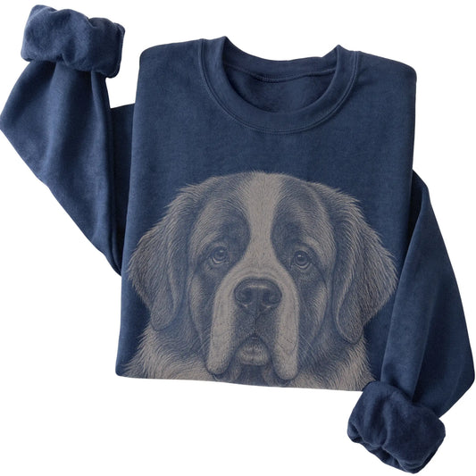 Navy Realistic Drawing St Bernard sweatshirt, folded view
