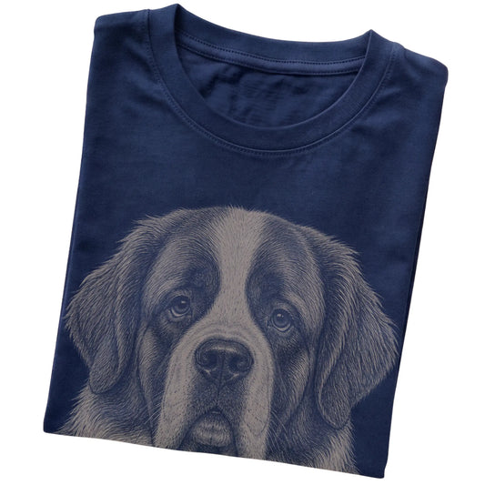 Navy Realistic Drawing St Bernard T-shirt, folded view
