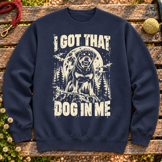 Navy Rottweiler I Got That Dog in Me sweatshirt, full garment view