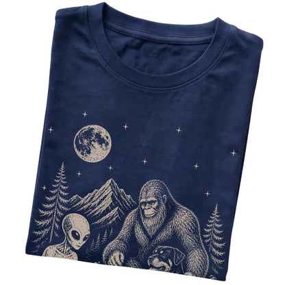 Navy Rottweiler Camping with Bigfoot and Alien folded detail view