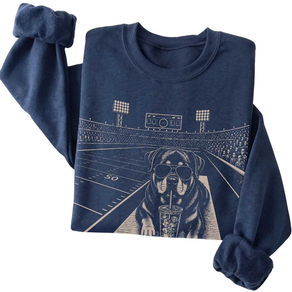 Navy Rottweiler Football Tailgate sweatshirt, folded
