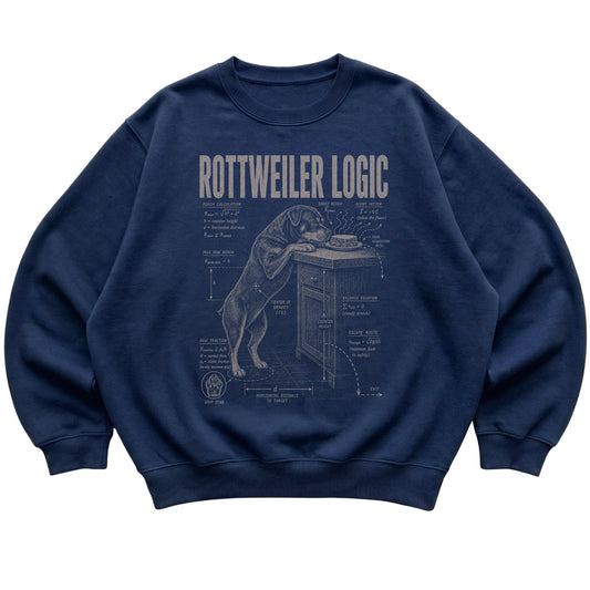 Navy Rottweiler Logic sweatshirt laid flat
