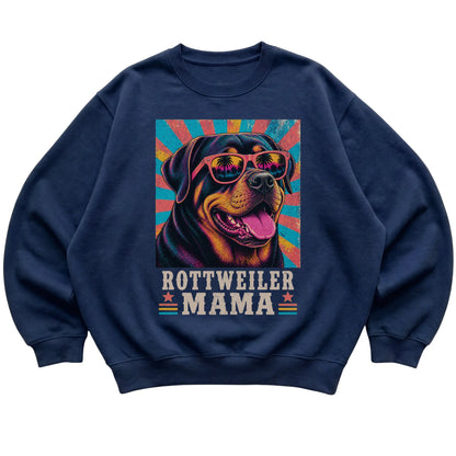 Retro Rottweiler Mama design on a Navy crewneck sweatshirt