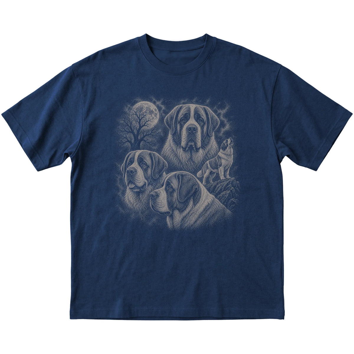 Saint Bernard 90s Moon T-Shirt in Navy — flat lay