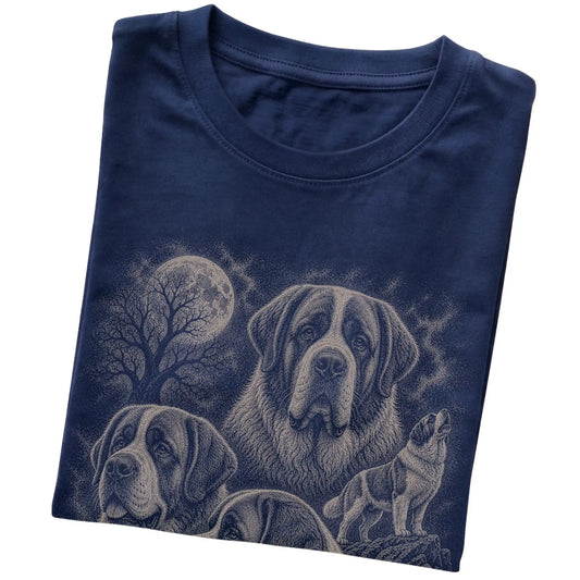 Saint Bernard 90s Moon T-Shirt in Navy — folded detail