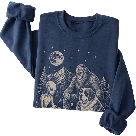 Navy Saint Bernard Camping with Bigfoot and Alien folded detail view