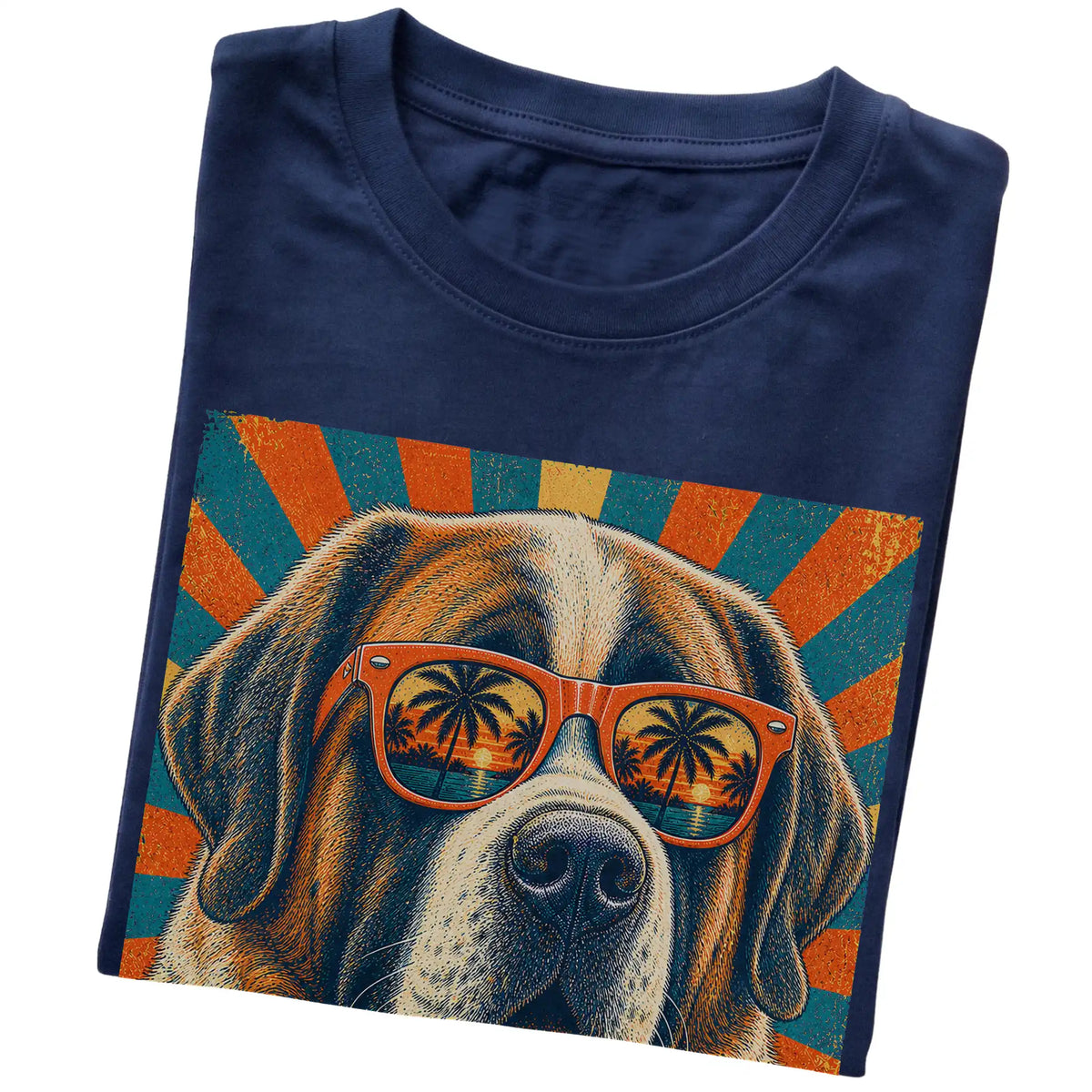 Folded Navy softstyle T-shirt with a Retro Saint Bernard Dad design