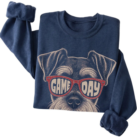 Navy Schnauzer Game Day Sunglasses sweatshirt, folded