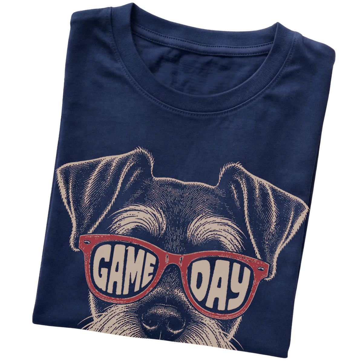 Navy Schnauzer Game Day Sunglasses T-shirt, folded