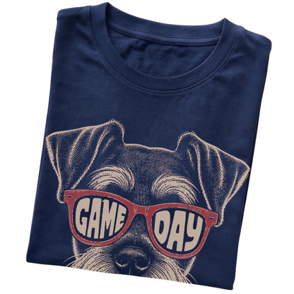 Navy Schnauzer Game Day Sunglasses T-shirt, folded