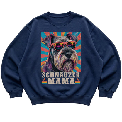 Retro Schnauzer Mama design on a Navy crewneck sweatshirt