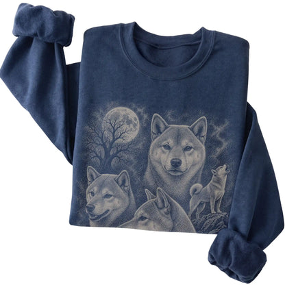 Shiba Inu 90s Moon Sweatshirt in Navy — folded detail