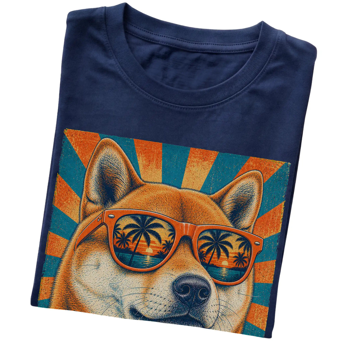 Folded Navy softstyle T-shirt with a Retro Shiba Inu Dad design