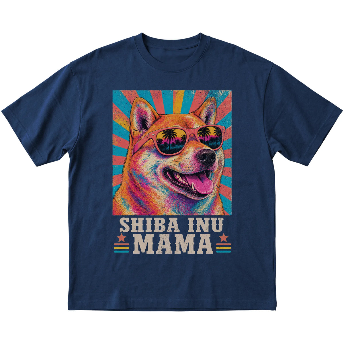 Retro Shiba Inu Mama design on a Navy softstyle T-shirt