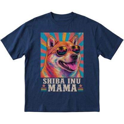 Retro Shiba Inu Mama design on a Navy softstyle T-shirt