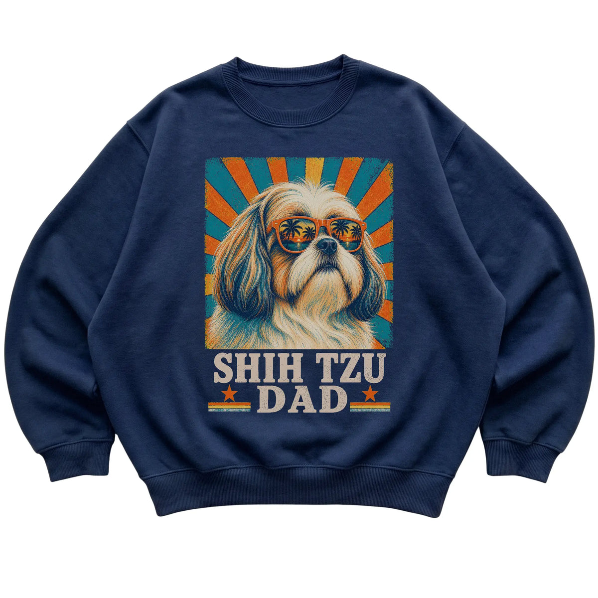 Retro Shih Tzu Dad design on a Navy crewneck sweatshirt