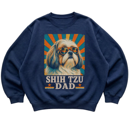 Retro Shih Tzu Dad design on a Navy crewneck sweatshirt