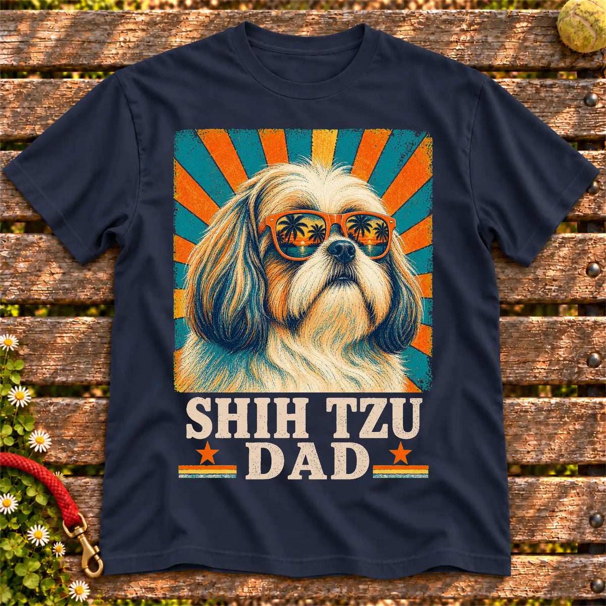 Shih Tzu Dad on a Navy T-shirt, shown flat