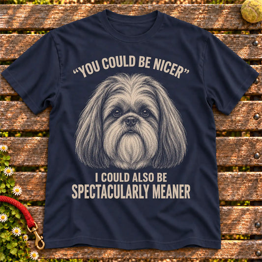 Shih Tzu Guard Dog on a Navy T-shirt, shown flat