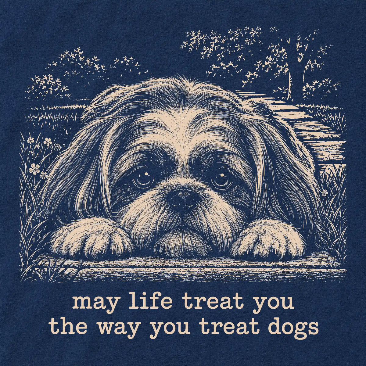 Shih Tzu Karma Softstyle T-shirt in Navy — Design Detail