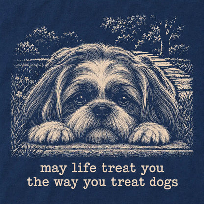 Shih Tzu Karma Softstyle T-shirt in Navy — Design Detail