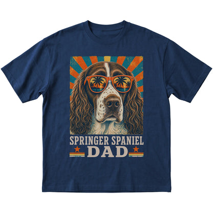 Retro Springer Spaniel Dad design on a Navy softstyle T-shirt
