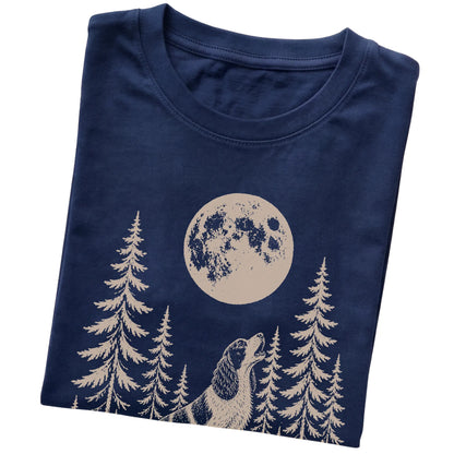 Springer Spaniel Howling at the Moon softstyle T-shirt in Navy