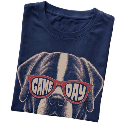 St Bernard Game Day design on a Navy t-shirt, folded view