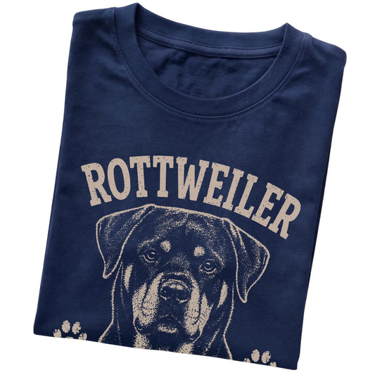 Navy T-shirt featuring Strong, Silent & Secretly Sweet - Rottweiler, folded presentation
