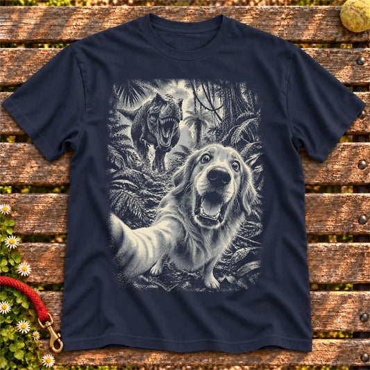 Golden Retriever T-Rex Selfie Softstyle T-shirt in Navy
