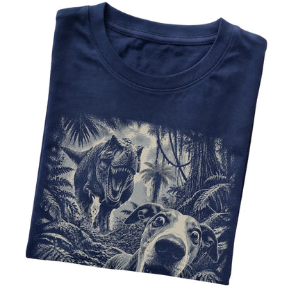 T-Rex Selfie Whippet Gildan Softstyle T-Shirt in Navy, folded detail
