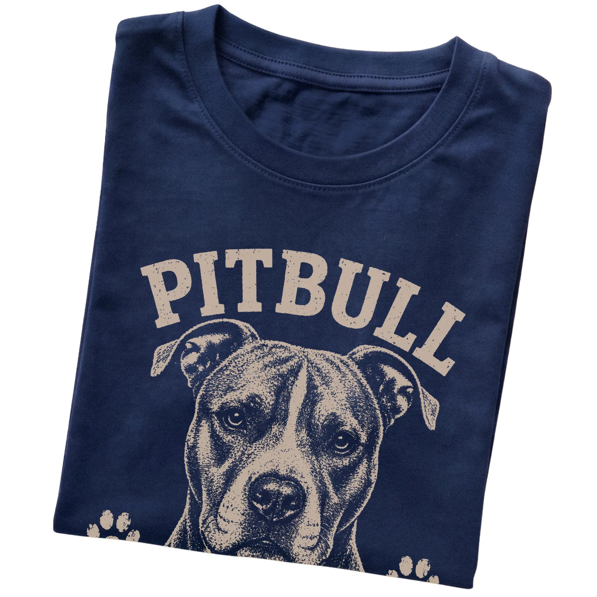 Navy T-shirt featuring Tough Look, Soft Center - Pitbull, folded presentation