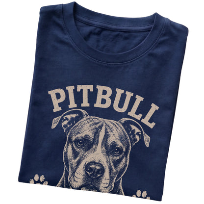 Navy T-shirt featuring Tough Look, Soft Center - Pitbull, folded presentation